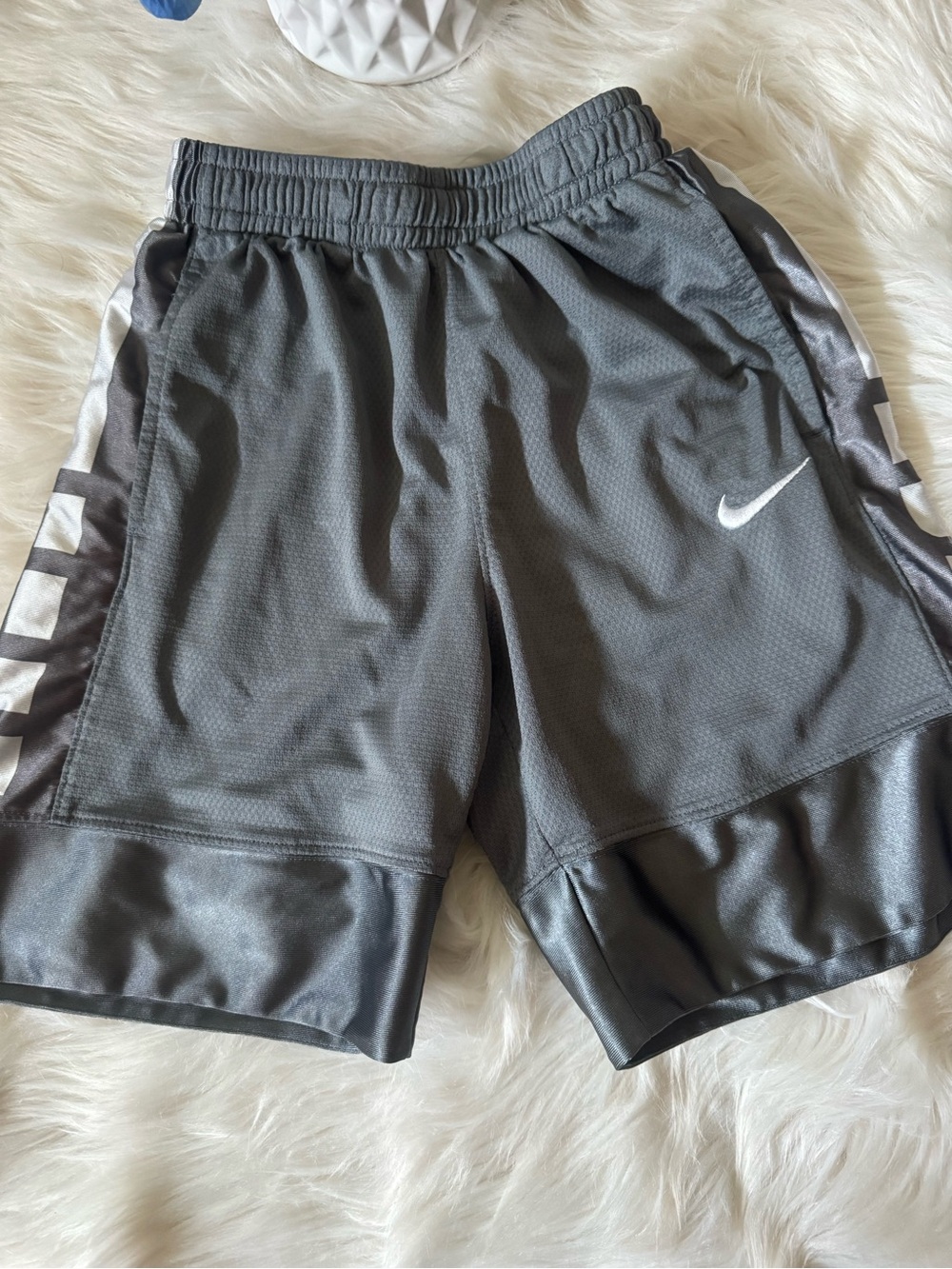 Nike Gray Athletic Basketball Shorts with White Swoosh